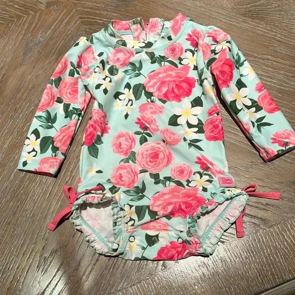 EUC Ruffle Butts Rosy Sweetheart One Piece Rash Guard Floral 6-12 months - Picture 6 of 10